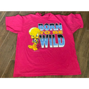 1997 Looney Tunes Tweety Bird Born To Be Wild T-Shirt Vintage Single Stitch Pink